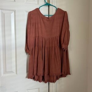 Umgee Rust Brown Babydoll Peasant Top